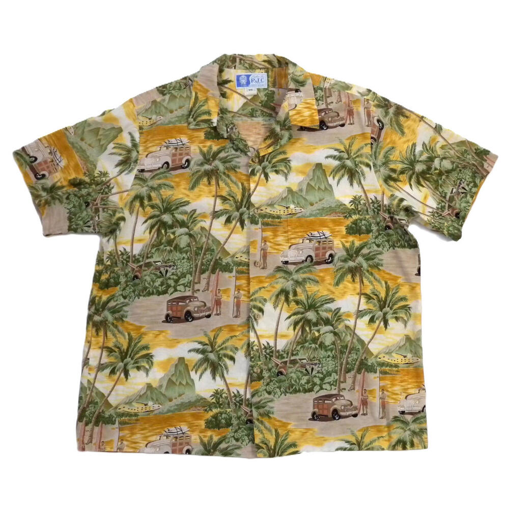 RJC Made in Hawaii USA Men Hawaiian Button Front Short Sleeve Surf Shirt Sze XL